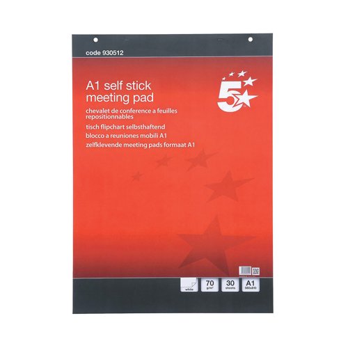 5 Star Flipchart Pad Self-adhesive 30 Sheets A1 (Pack of 2) 930512