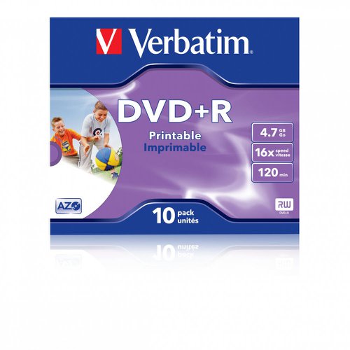 Verbatim DVD+R 16x 4.7GB Inkjet Printable (10 Pack) 43508