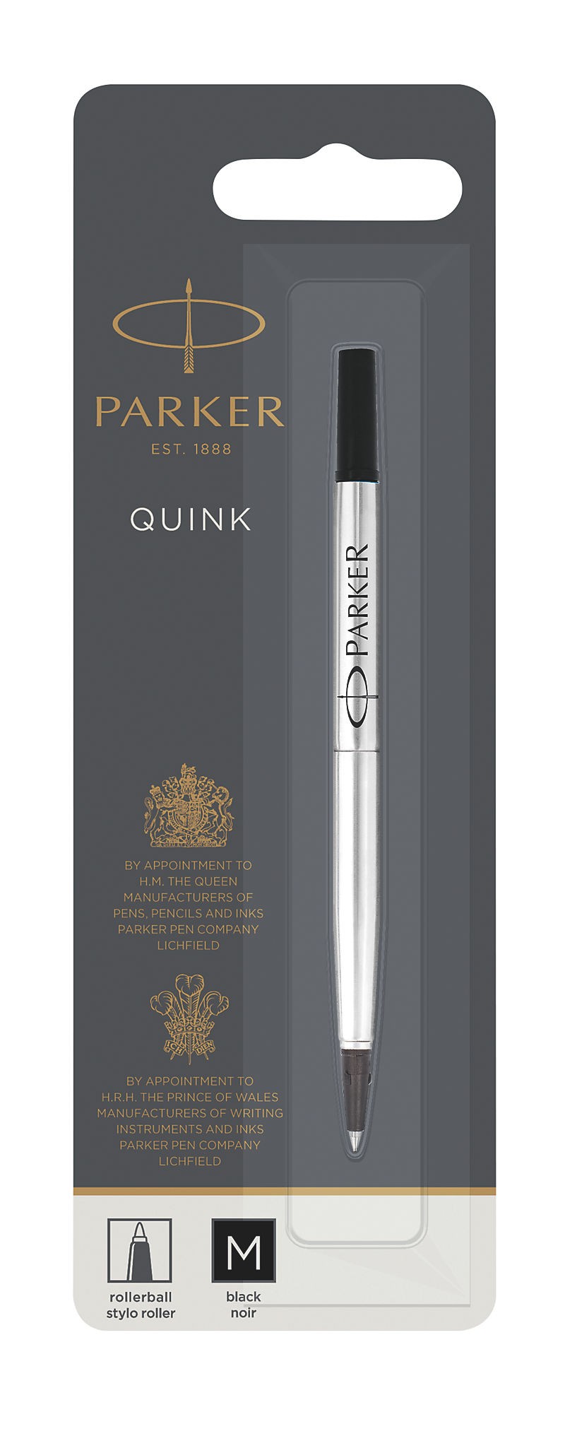 Parker Quink Rollerball Refill for Rollerball Pens Medium Black (Single Refill) - 1950323
