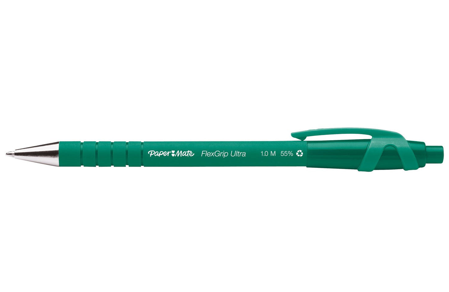 Paper Mate Flexgrip Ultra Retractable Ballpoint Pen 1.0mm Tip 0.5mm Line Green (Pack 12) - S0190453