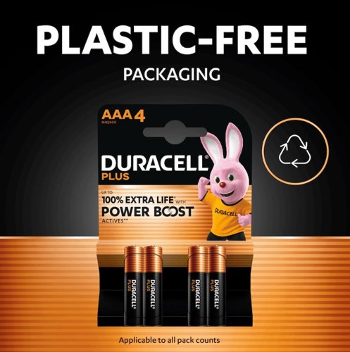 Duracell Plus AAA Battery Alkaline 100% Extra Life Power Boost (Pack of 10) 5016162+
