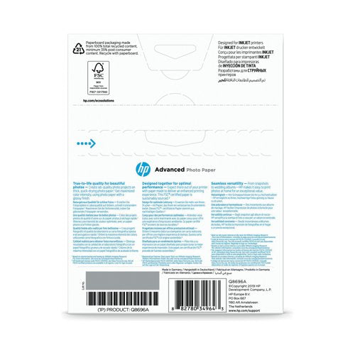 HP Advanced Glossy Photo Paper 13 x 18cm Borderless 250gsm Pk25 Q8696A