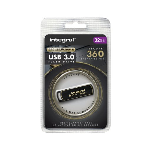 Integral Secure 360 Encrypted USB 3.0 32GB Drive IINFD32GB360SEC3