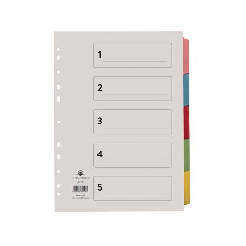 Concord Divider 5-Part A4 Multicoloured Tabs with Contents 71198/PJ11
