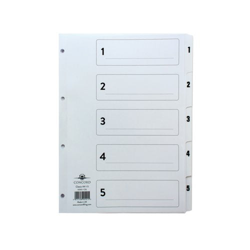 Concord Classic Index 1-5 A4 White Board With Clear Mylar Tabs 00501/CS5