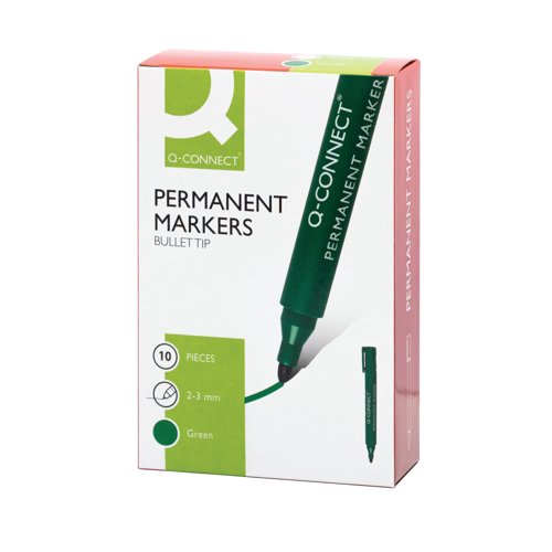 Q-Connect Permanent Marker Pen Bullet Tip Green (Pack of 10) KF01773