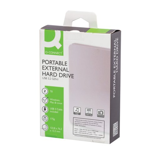 Q-Connect Portable External Hard Drive 2TB with USB Cable Silver KF18084