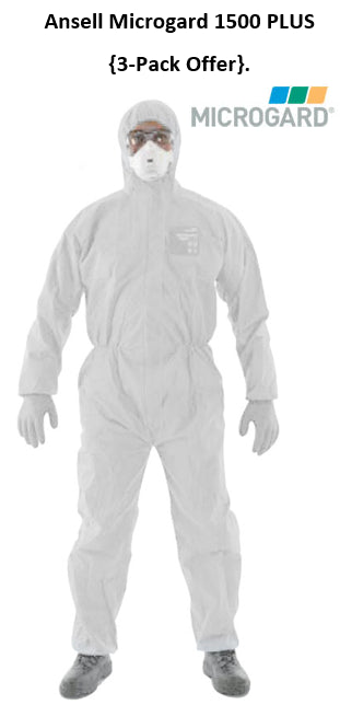 Ansell Microgard Disposable Hooded Boilersuit 1500 PLUS in White {All Sizes}