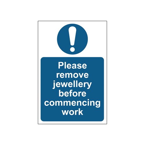 MyCafe Please Remove Jewellery Sign Self Adhesive Vnl 200x300 MYC10688