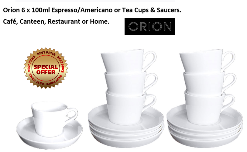 Orion White Tea/Coffee Cup 100ml & Saucer 12.5cm (6 Cups & Saucers)