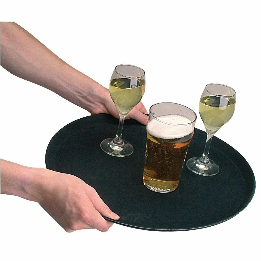 Round Bar tray - 14'' Black Non Slip Round Serving Drinks Trays - UK BUSINESS SUPPLIES