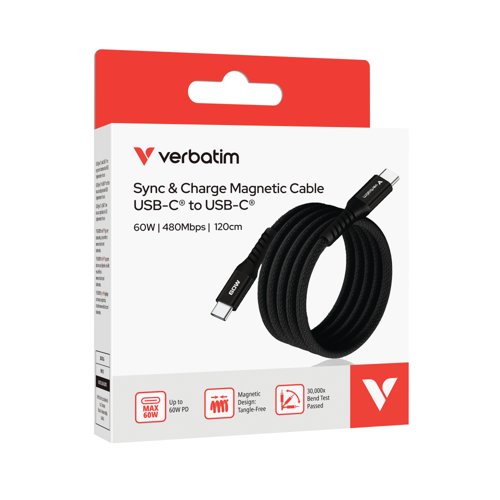 Verbatim Sync + Charge Magnetic Cable 60W USB-C to USB-C 120cm Black 31859