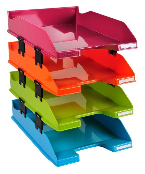 Exacompta Letter Trays Combo Midi Iderama Opaque Assorted (Pack 4) 113298SETD - ONE CLICK SUPPLIES