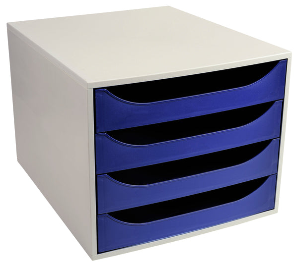 Exacompta Ecobox Set 4Draw Office Grey/Night Blue 2286104D - ONE CLICK SUPPLIES
