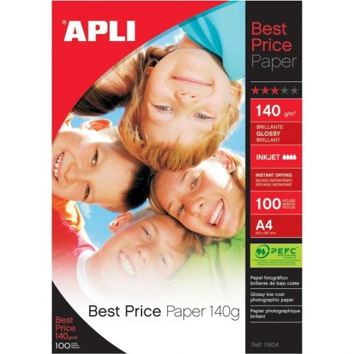 Apli Photo Paper A4 140gsm Glossy White (Pack 100) 50779PL - ONE CLICK SUPPLIES