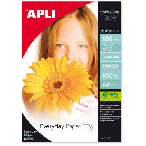 Apli Glossy Photo Paper A4 Pack 100 Code 11475 - ONE CLICK SUPPLIES