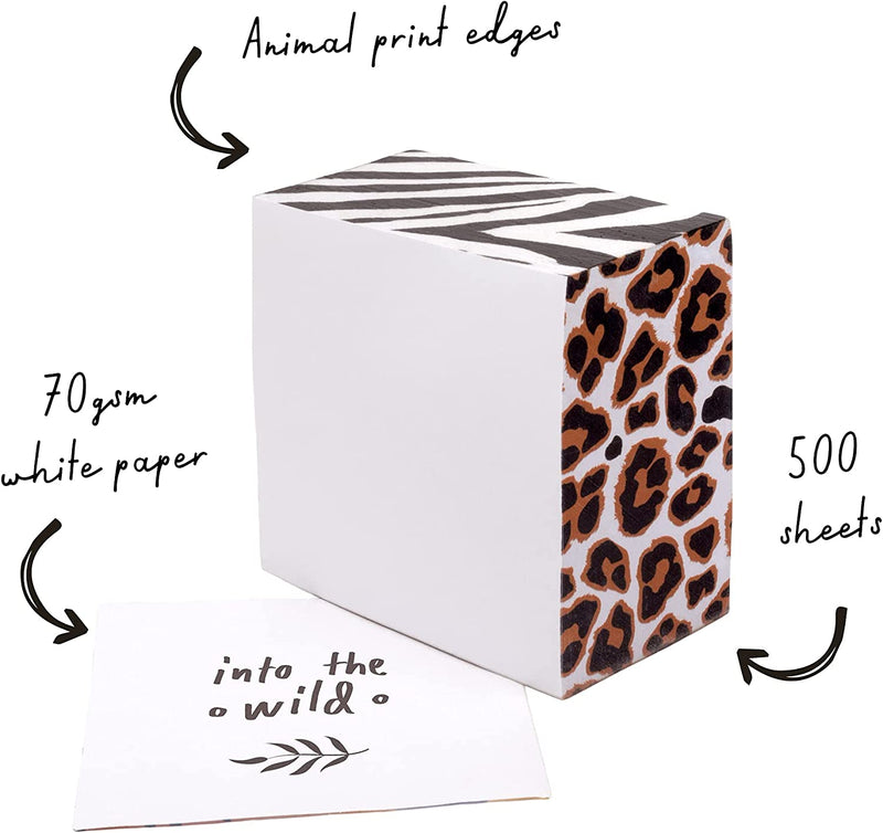 Pukka Pad, Wild Memo Block â€“ 500 Sheets of White 70GSM Note Paper â€“ 80 x 80mm, Animal Printed Edges.