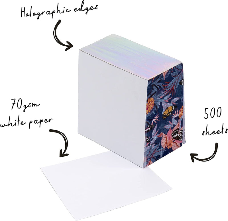 Pukka Pad, Bloom Memo Block â€“ 500 Sheets of White 70GSM Note Paper â€“ 80 x 80mm, Floral Printed Edges.