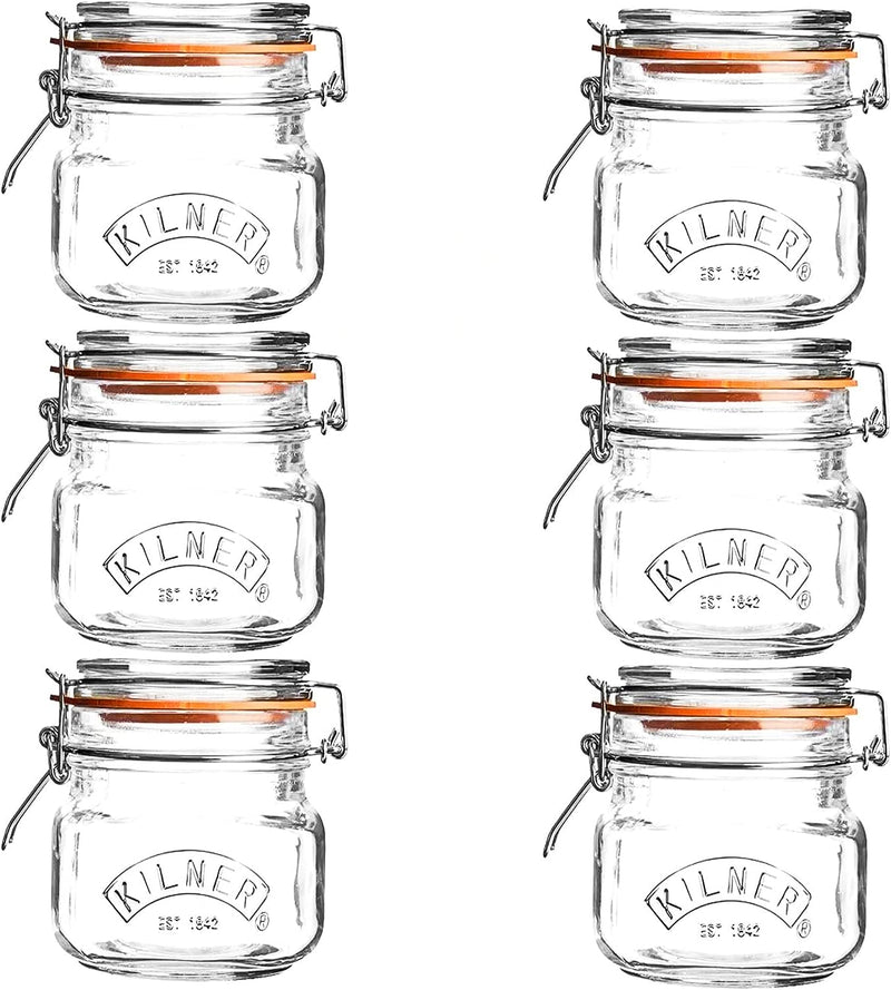 Kilner Branded 0.5 Litre Square Glass Clip Top Preservation Storage Jar.