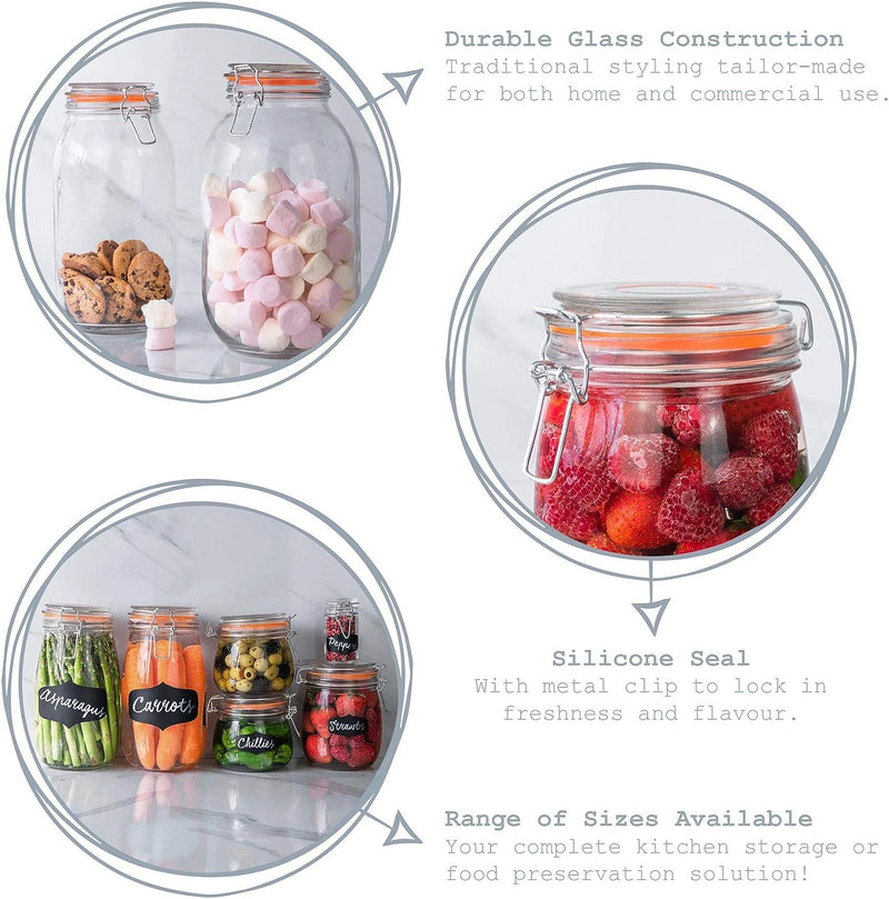 Kilner LARGE Branded 3 Litre Square Glass Clip Top Preservation Storage Jar.