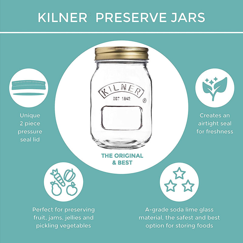 Kilner Round Glass Screw Top Lid Preservation Storage Jar, 1 L