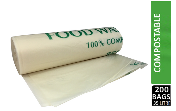 Compostable Biodegradable Food/Garden Waste 35 Litre Bin Liner Roll (10 Bags) - ONE CLICK SUPPLIES