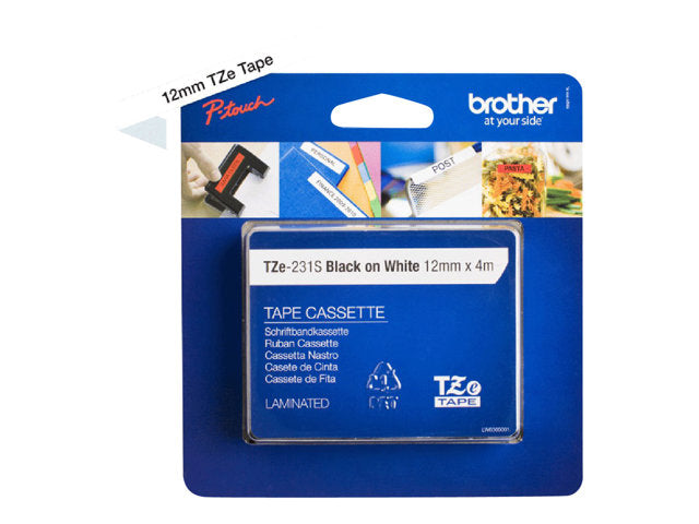 Brother Black On White Label Tape 12mm x 4m - TZE231S2 - ONE CLICK SUPPLIES
