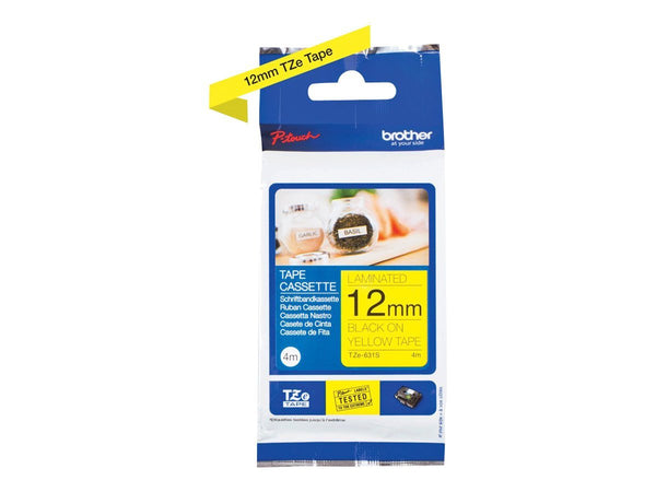 Brother Black On Yellow Label Tape 12mm x 4m - TZE631S - ONE CLICK SUPPLIES