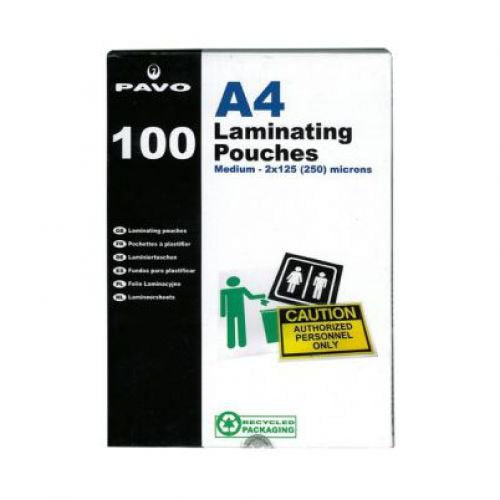 Pavo Laminating Pouch 2x125 Micron A4 Gloss (Pack 100) 8005710 - ONE CLICK SUPPLIES