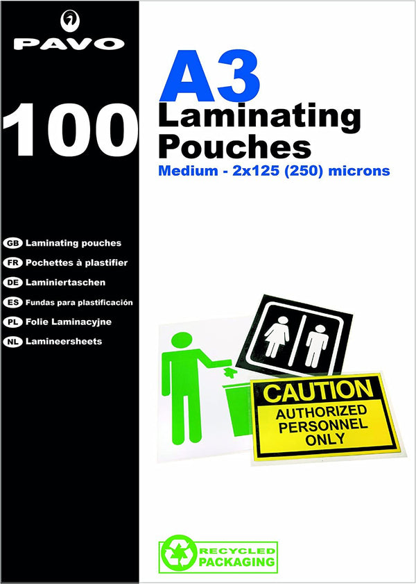 Pavo Laminating Pouch 2x125 Micron A3 Gloss (Pack 100) 8005895 - ONE CLICK SUPPLIES