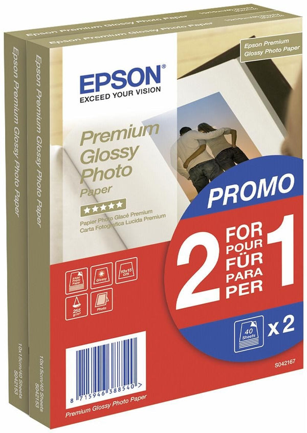 Epson Glossy Photo Paper 10 x 15cm 2 x 40 Sheets - C13S042167 - ONE CLICK SUPPLIES