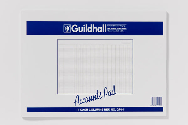 Guildhall Ruled Account Pad with 14 Cash Columns and 60 Pages Grey GP14Z - ONE CLICK SUPPLIES