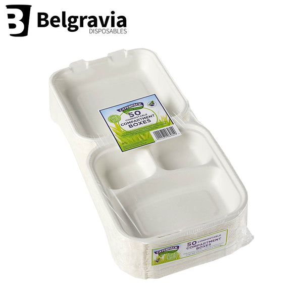 Belgravia Bio Caterpack 8x8inch Compartment Boxes Pack 50's - ONE CLICK SUPPLIES