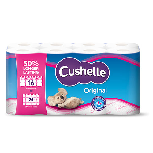 Cushelle Original 2-Ply Toilet Rolls 50% Longer Rolls (Pack of 16=24)