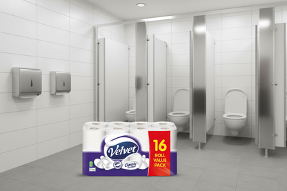 Velvet Quilted Classic 3 Ply Toilet Rolls 16 Pack {New Size}