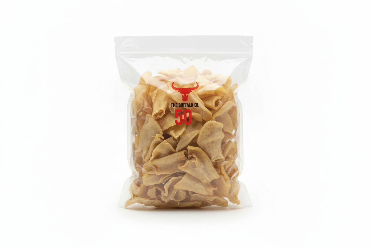 The Buffalo Co. Buffalo Ears for Dogs | Natural Grass-Fed Dog Treats | BULK Pack x 50