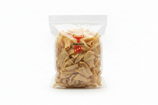 The Buffalo Co. Buffalo Ears for Dogs | Natural Grass-Fed Dog Treats | BULK Pack x 50