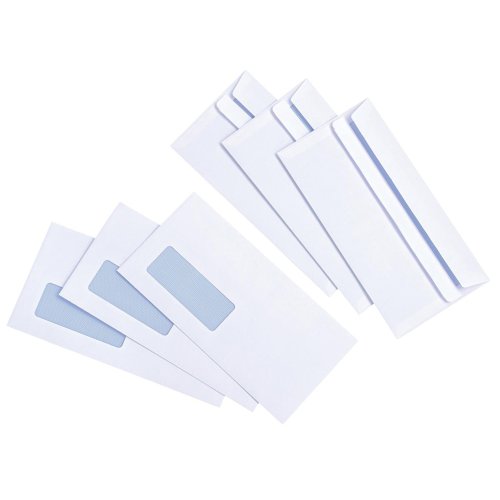 5 Star DL Window Wallet Envelope Press Seal 90gsm 110x220mm White (Pack of 1000) 88508
