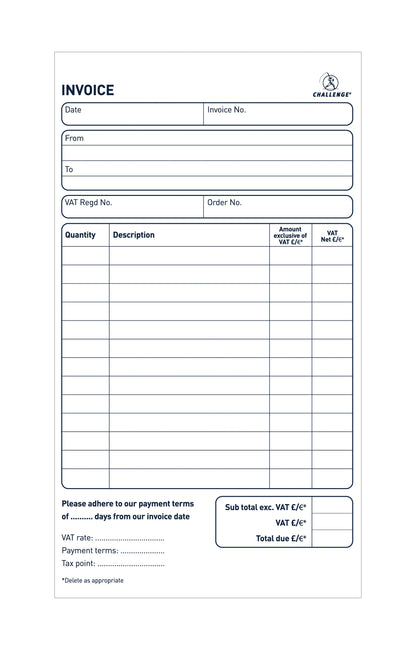 Challenge Duplicate Invoice Book 210x130mm Card Cover With VAT 100 Sets (Pack 5) 100080412