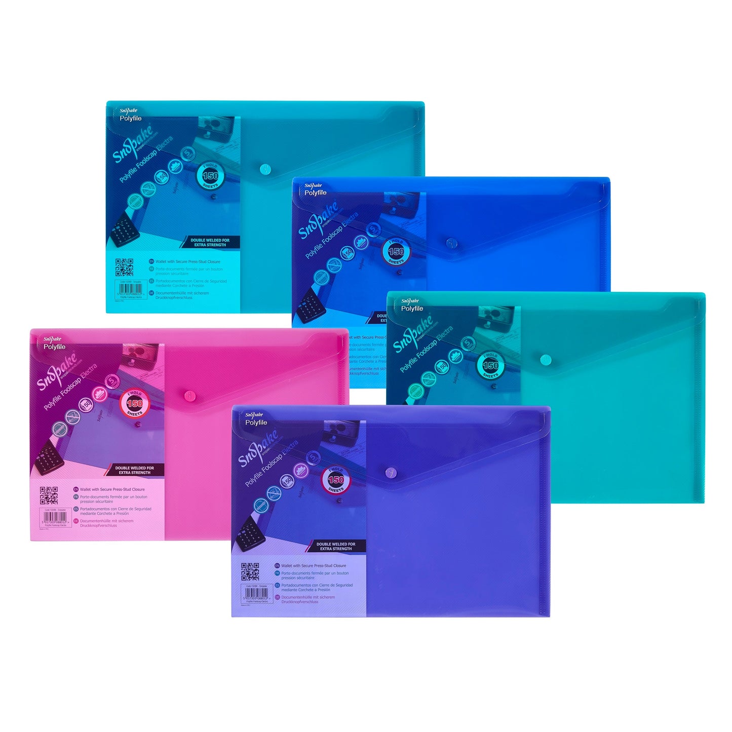 Snopake Polyfile Wallet File Polypropylene Foolscap Electra Assorted Colours (Pack 5) - 10088