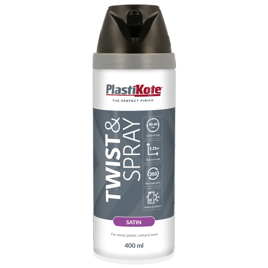 Plastikote Premium Paint Spray | Satin Finish | Black | 400ml.