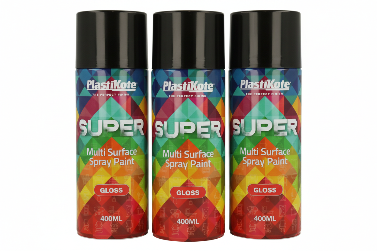 PlastiKote SUPER Spray Paint | Black | 400ml | Gloss Finish