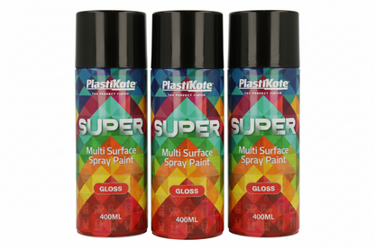 PlastiKote SUPER Spray Paint | Black | 400ml | Gloss Finish