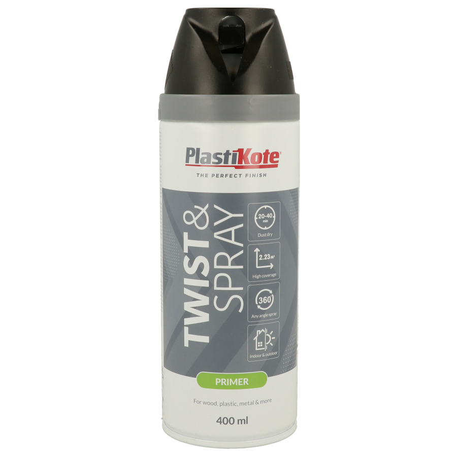 Plastikote Twist and Spray | Primer Paint | Quick Drying | Black 400ml