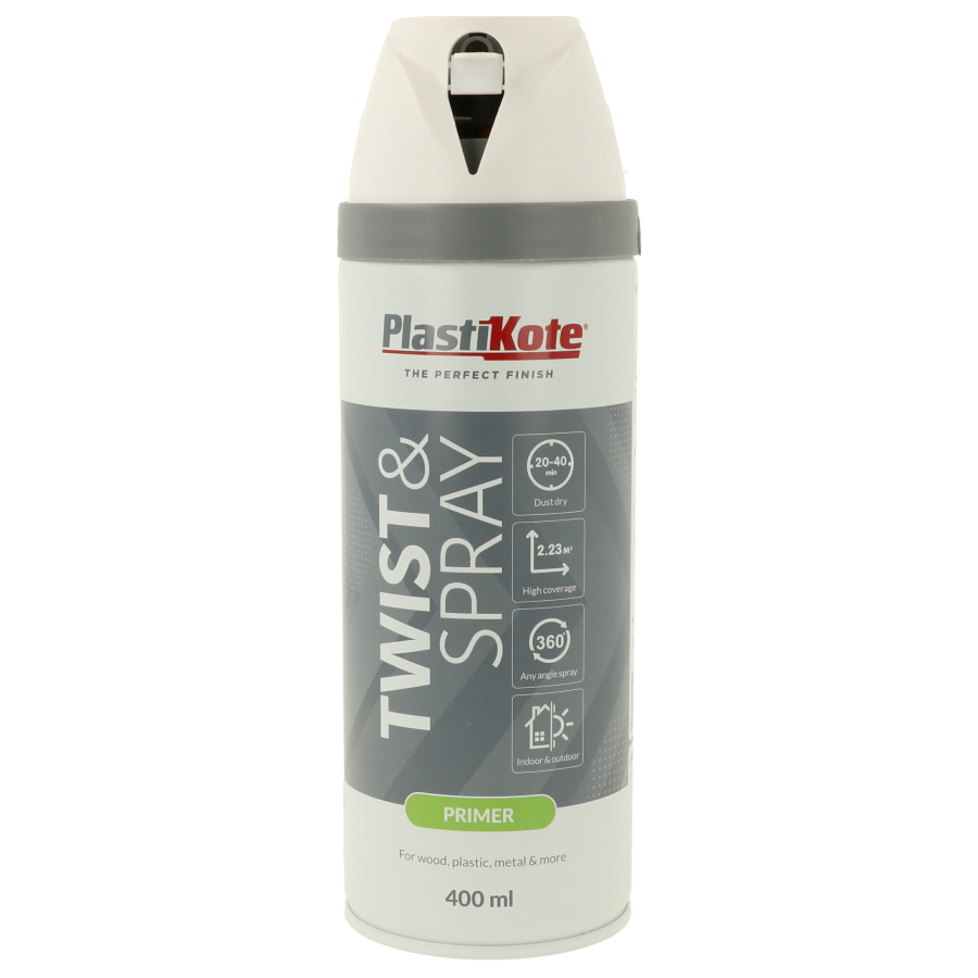 Plastikote Twist and Spray | Primer Paint | Quick Drying | White 400ml | 3 Can Bundle&nbsp;