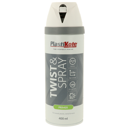 Plastikote Twist and Spray | Primer Paint | Quick Drying | White 400ml | 3 Can Bundle&nbsp;