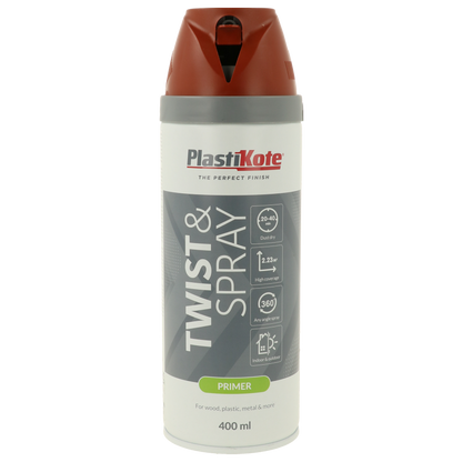 Plastikote Twist and Spray Primer | 400ml | Red Oxide | 3 x Can Bundle