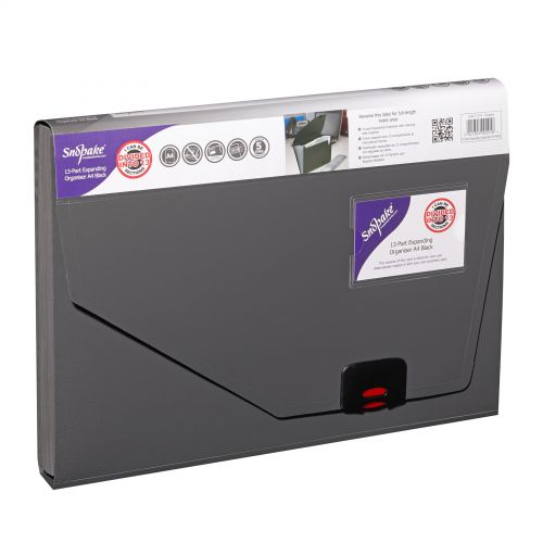 Snopake Reborn Organiser 13-Part A4 Polypropylene Black 11219