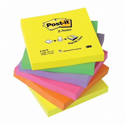 Post-it Z-Notes 76x76mm Neon Rainbow (Pack of 6 x 100) R330NR