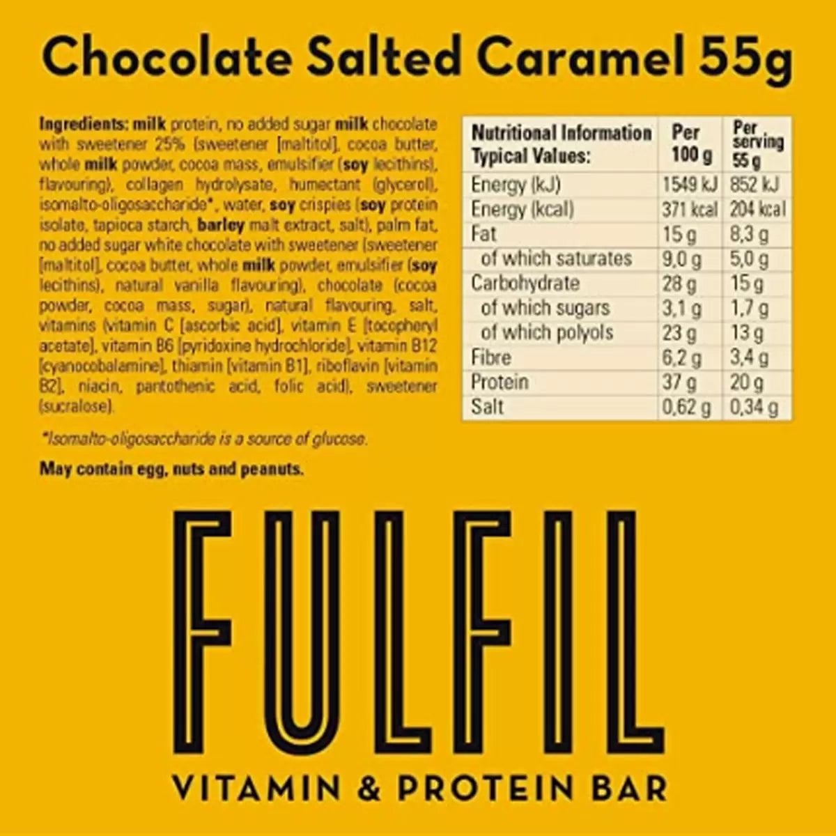 Fulfil Chocolate Salted Caramel Protein Bar Snack | Low Sugar | 15 x 55g Bars